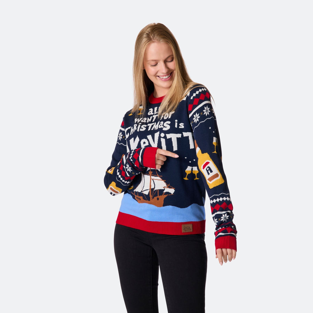 Pull de Noël femme "All I Want for Christmas is Aquavit"