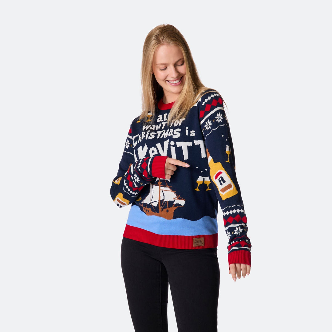 Pull de Noël femme "All I Want for Christmas is Aquavit"