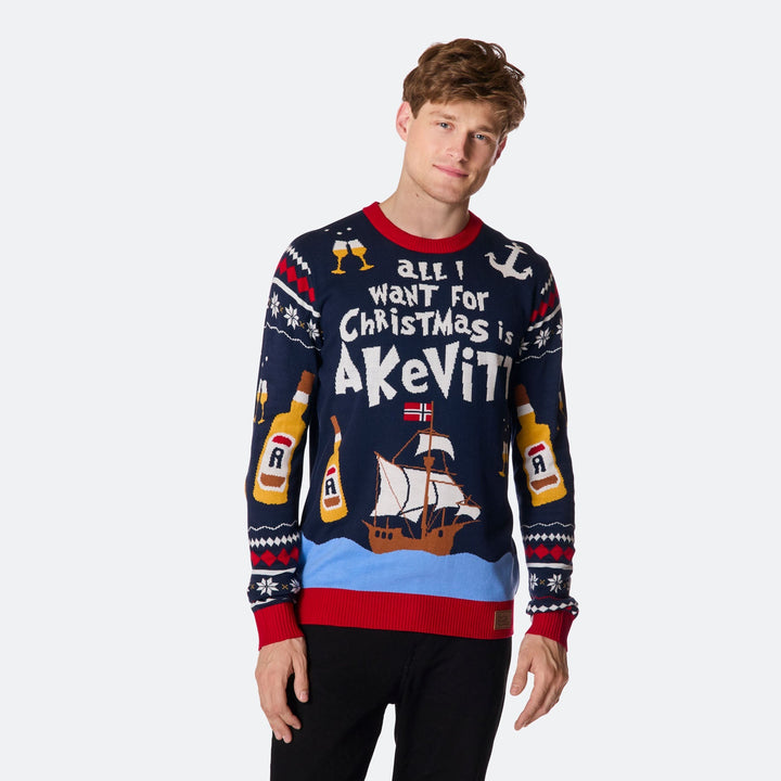 Pull de Noël homme "All I Want for Christmas is Aquavit"