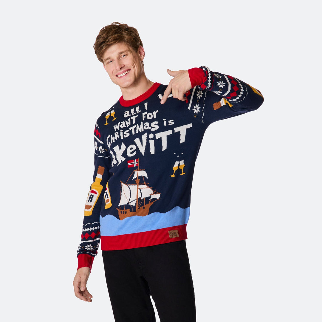 Pull de Noël homme "All I Want for Christmas is Aquavit"
