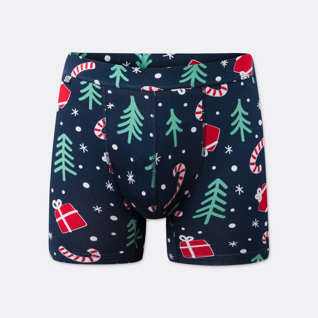 Boxer de Noël - bleu à motifs