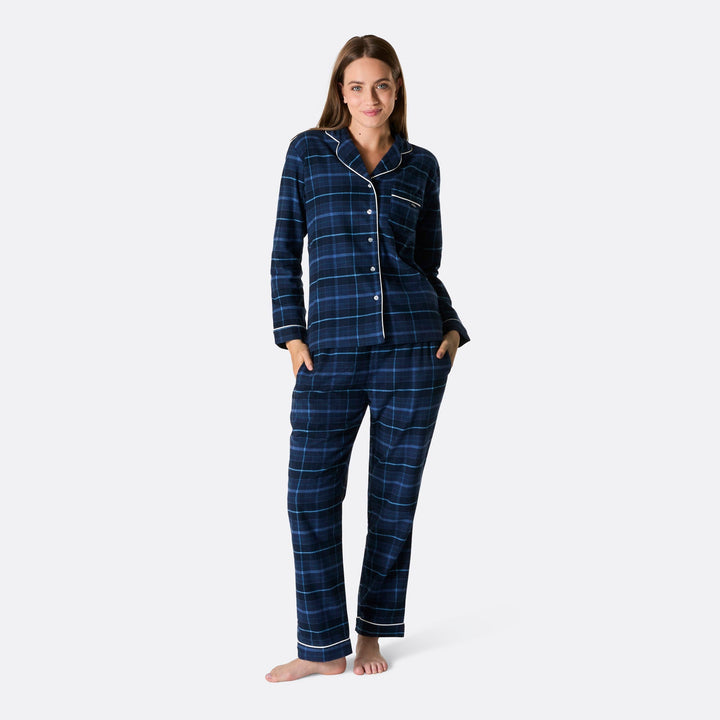 Pyjama de Noël femme en flanelle - bleu