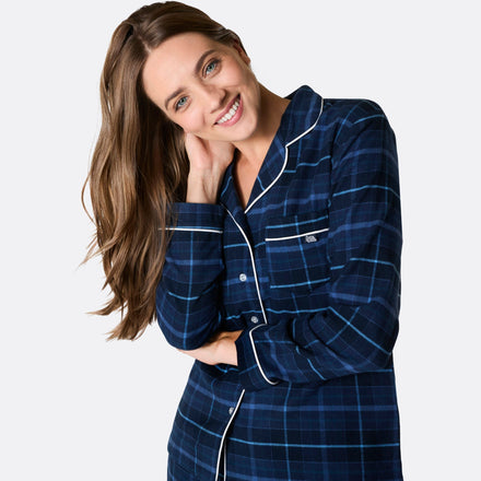 Pyjama de Noël femme en flanelle - bleu
