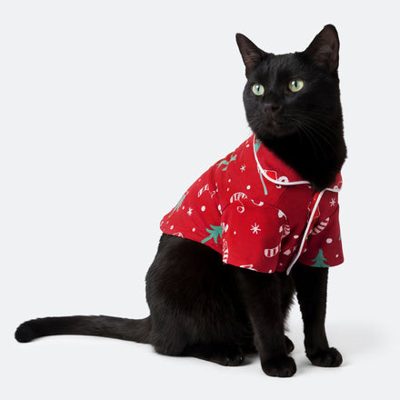 Pyjama de Noël pour chat - rouge à motifs