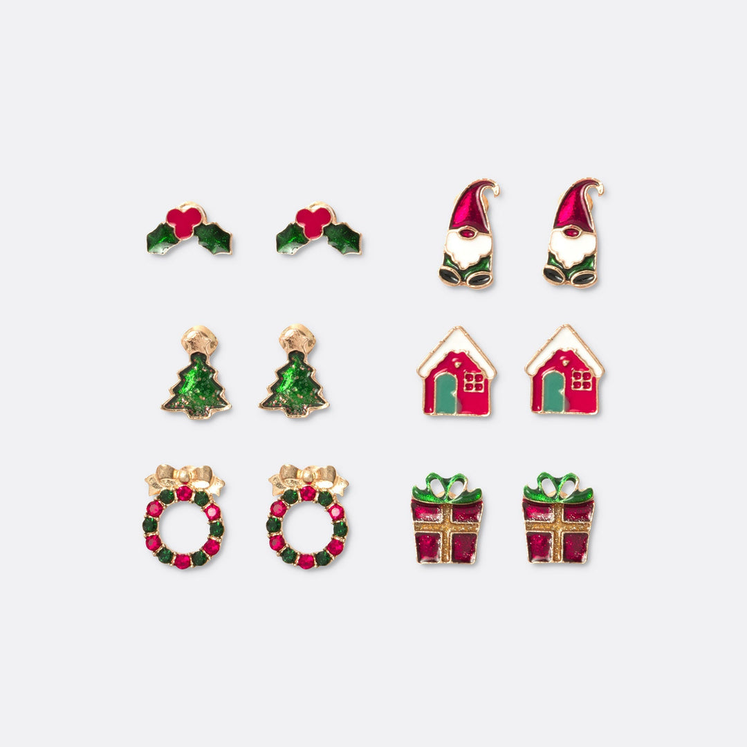 Pack de 6 paires de petites boucles d'oreille de Noël