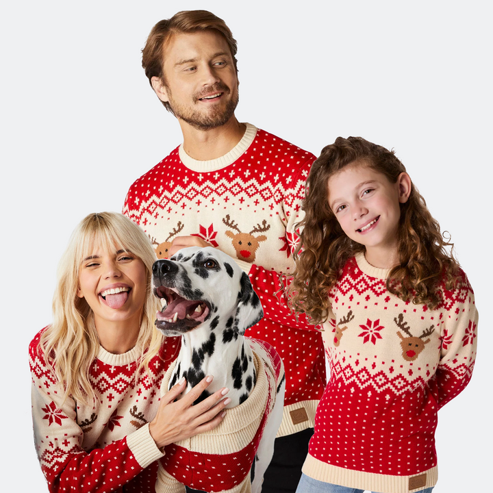 Pull de Noël matchy-matchy Renne rétro - rouge