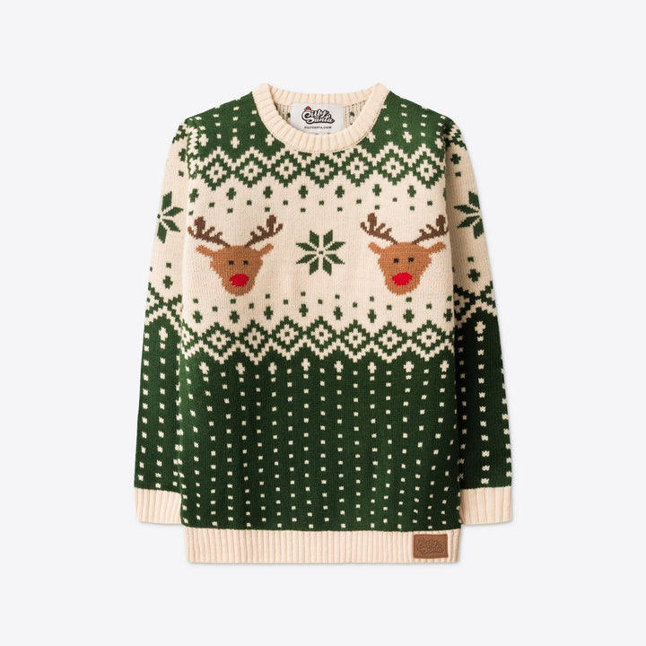Pull de Noël enfant Renne rétro - vert