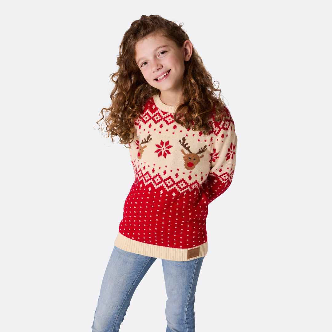 Pull de Noël matchy-matchy Renne rétro - rouge