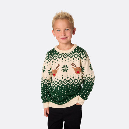Pull de Noël enfant Renne rétro - vert