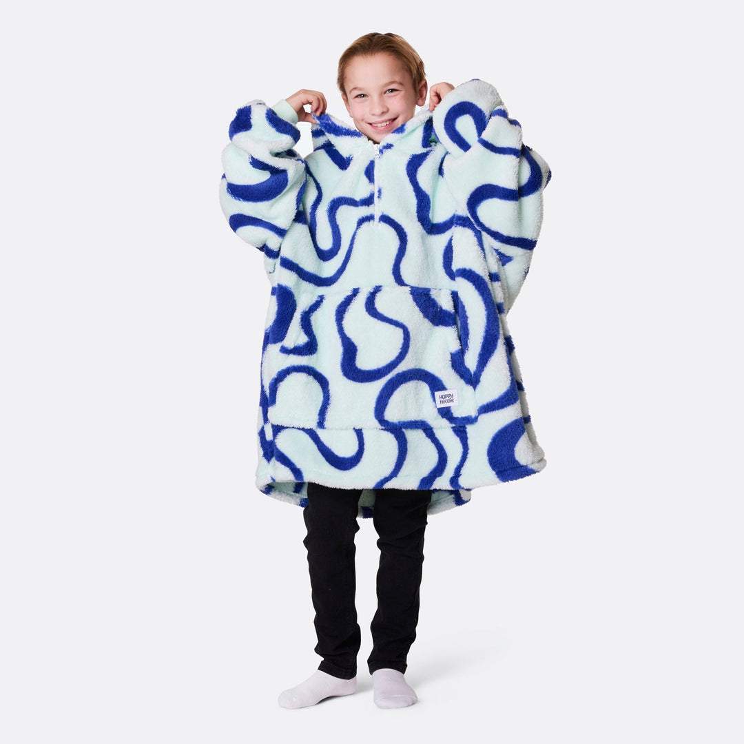 HappyHoodie enfant en Teddy - bleu à motif ondulé