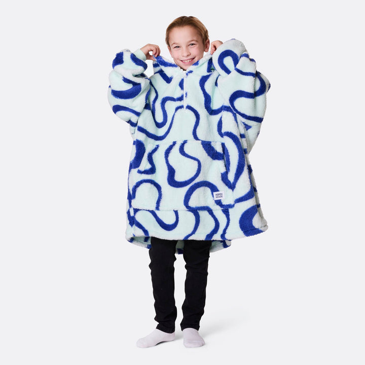 HappyHoodie enfant en Teddy - bleu à motif ondulé