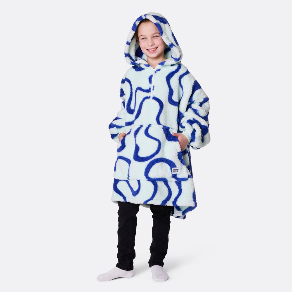 HappyHoodie enfant en Teddy - bleu à motif ondulé