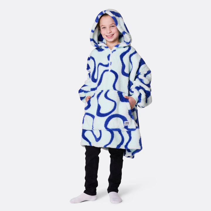 HappyHoodie enfant en Teddy - bleu à motif ondulé