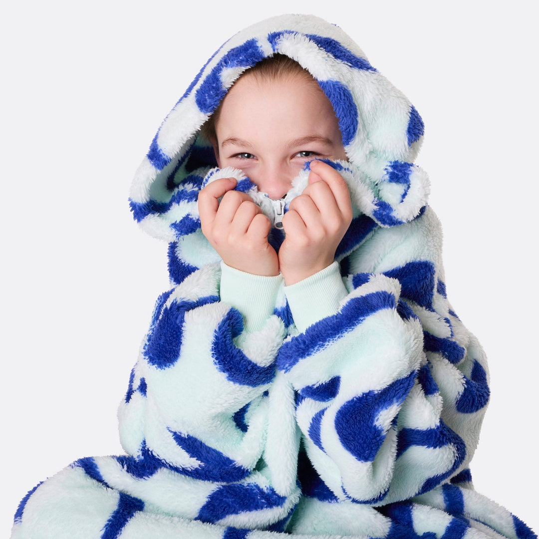 HappyHoodie enfant en Teddy - bleu à motif ondulé