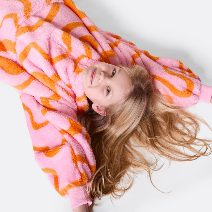 HappyHoodie enfant en Teddy - rose à motif ondulé