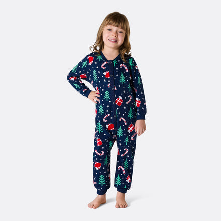 Combinaison pyjama de Noël enfant - bleu à motifs