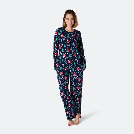 Pyjama de Noël femme - bleu à motifs