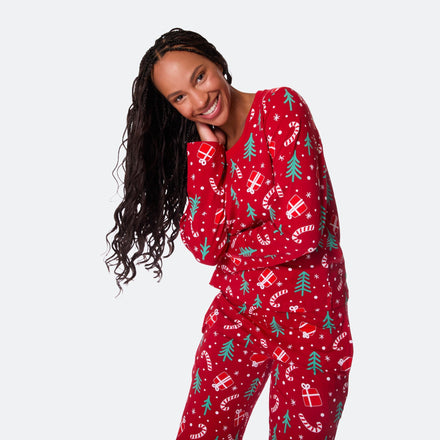 Pyjama de Noël femme - rouge à motifs