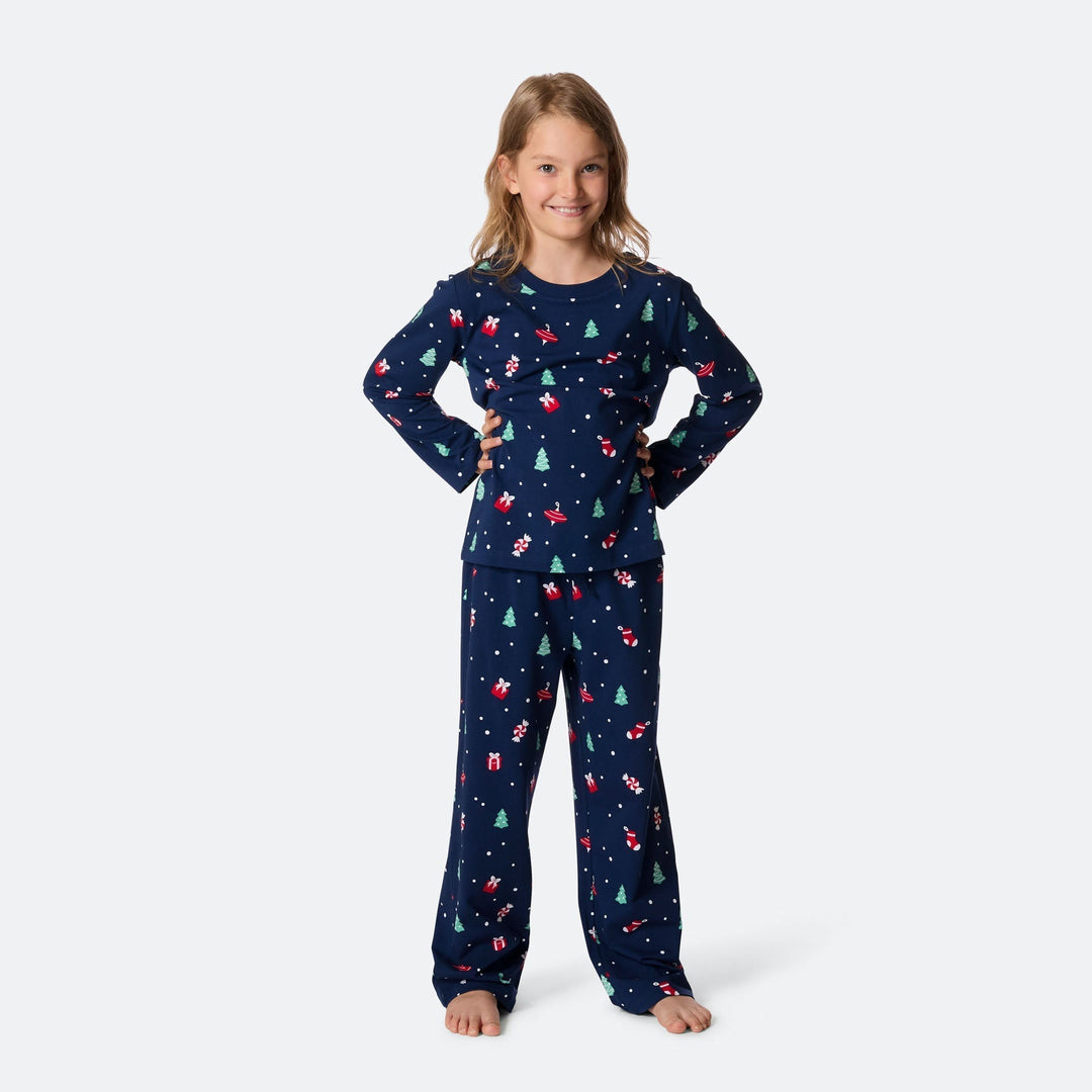 Pyjama de Noël matchy-matchy - bleu à motifs festifs