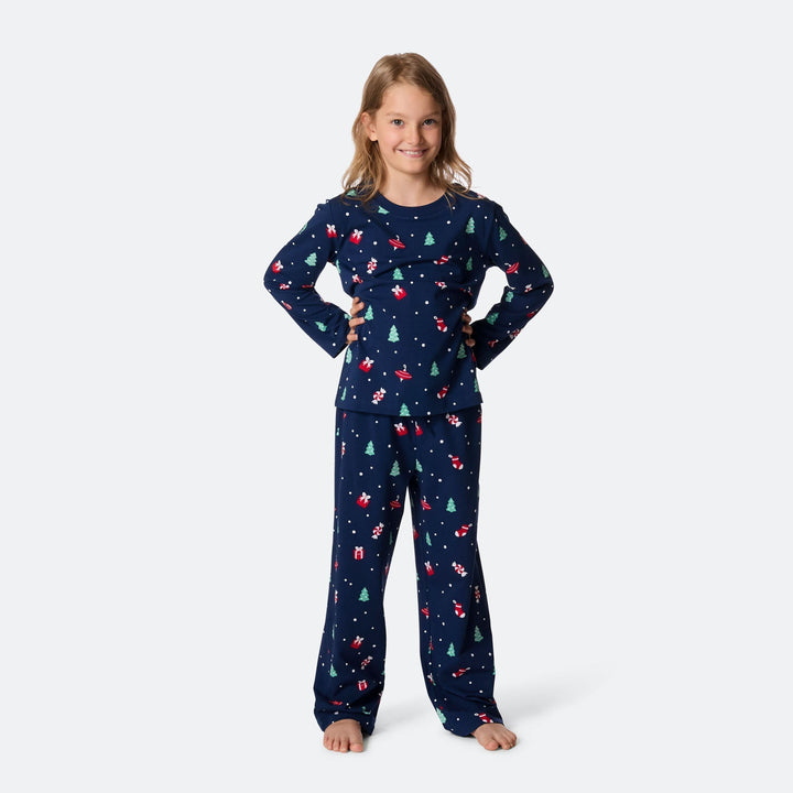 Pyjama de Noël matchy-matchy - bleu à motifs festifs