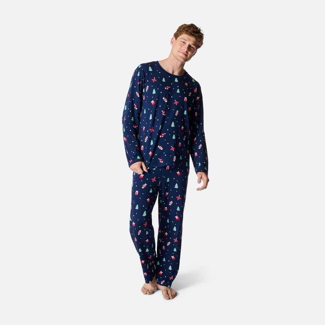 Pyjama de Noël matchy-matchy - bleu à motifs festifs
