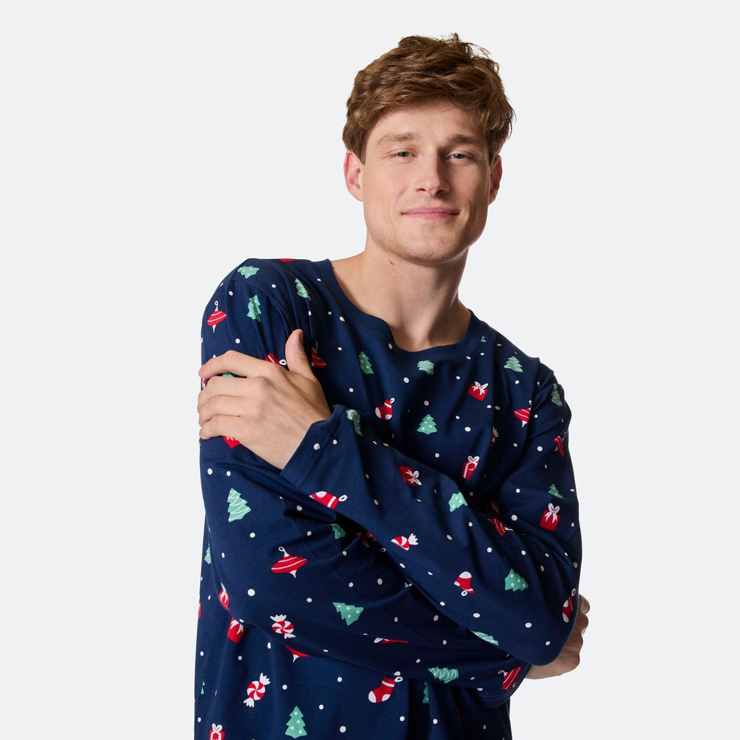 Pyjama de Noël matchy-matchy - bleu à motifs festifs