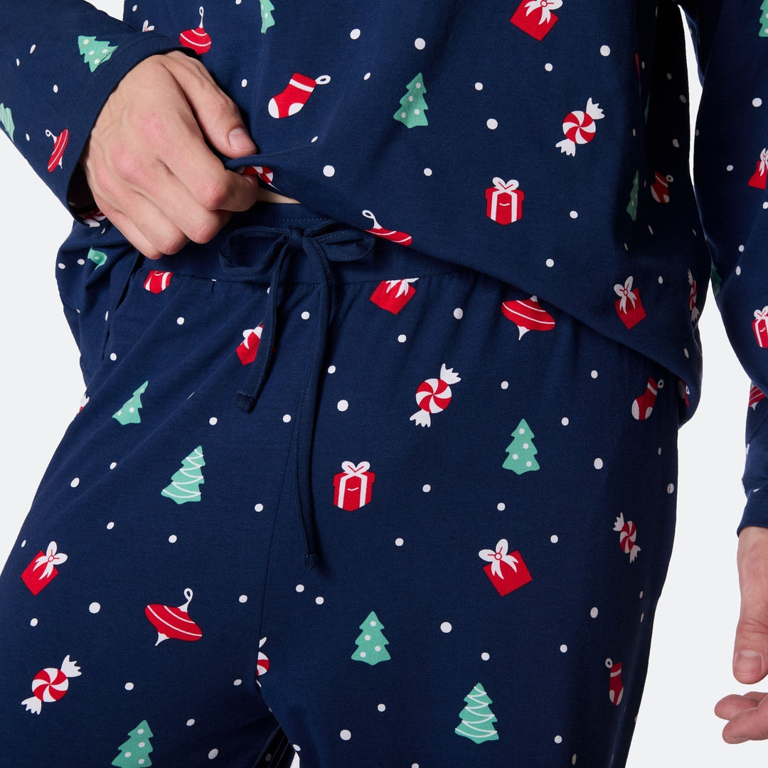 Pyjama de Noël matchy-matchy - bleu à motifs festifs