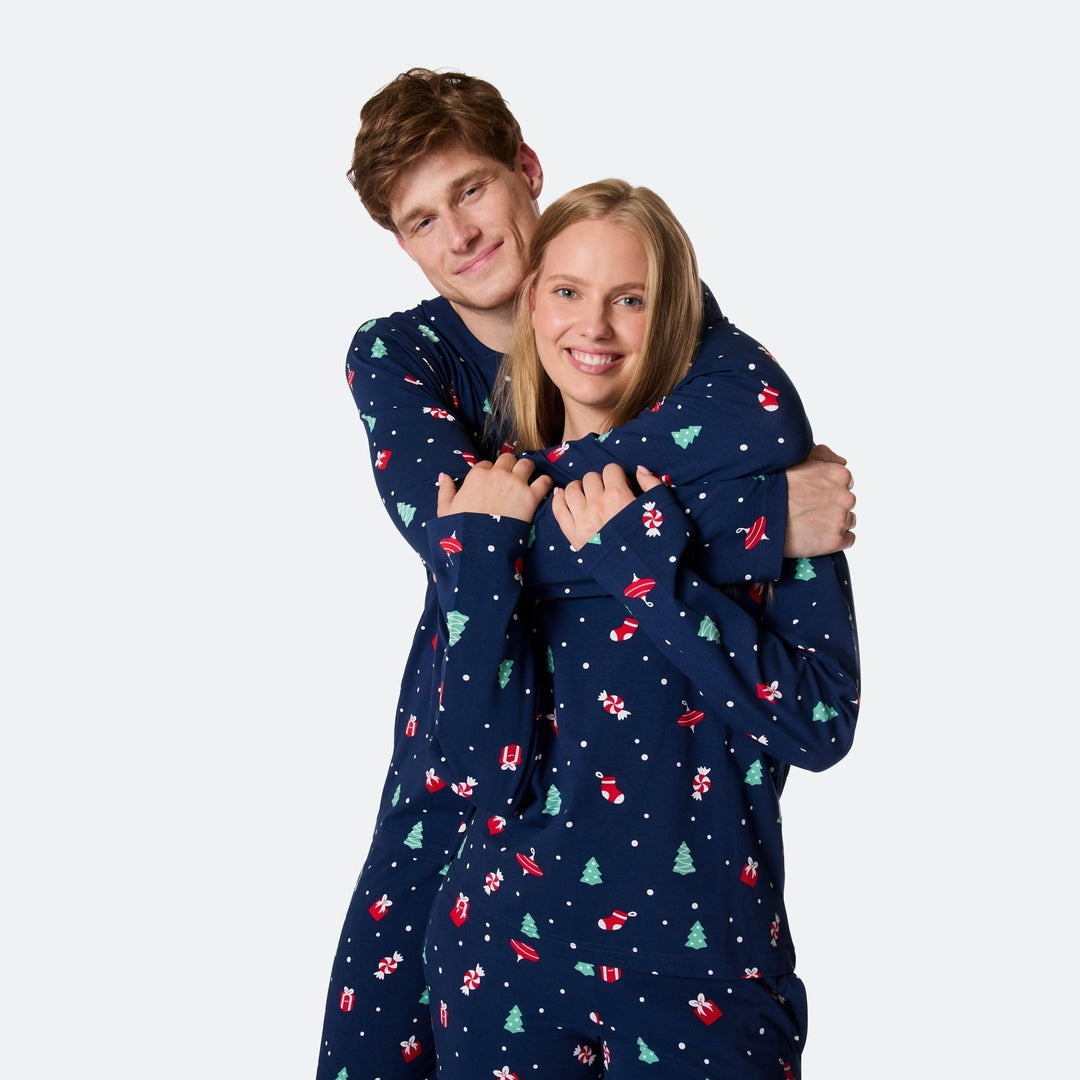 Pyjama de Noël matchy-matchy - bleu à motifs festifs
