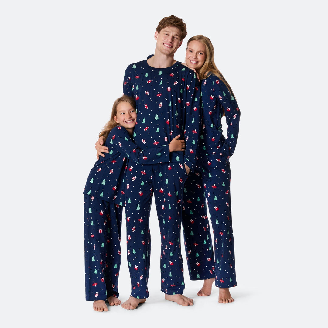 Pyjama de Noël matchy-matchy - bleu à motifs festifs
