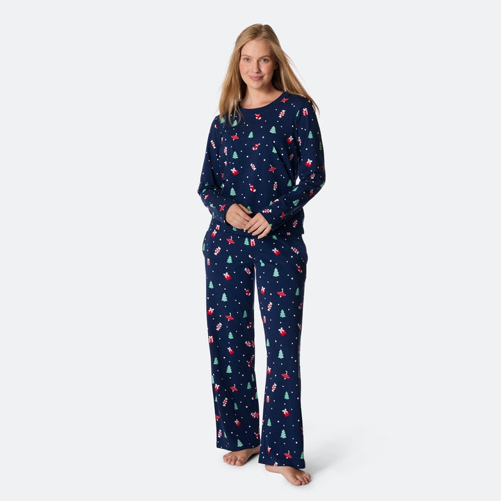 Pyjama de Noël matchy-matchy - bleu à motifs festifs