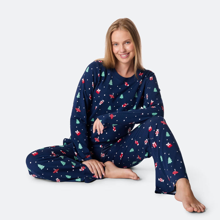 Pyjama de Noël matchy-matchy - bleu à motifs festifs