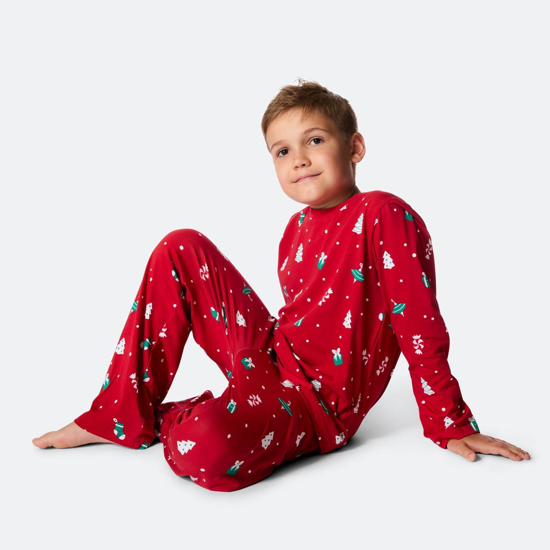 Pyjama de Noël matchy-matchy - rouge à motifs festifs