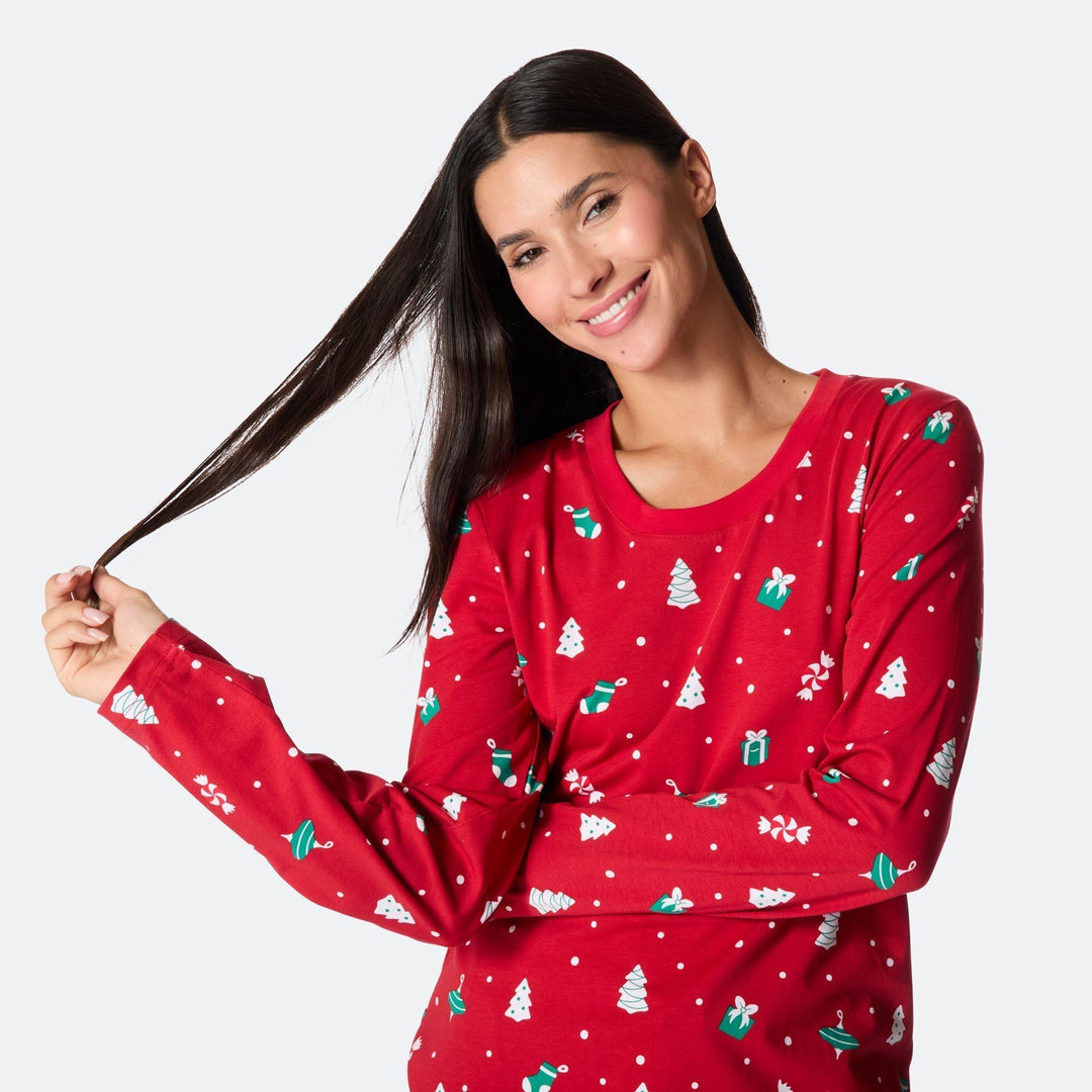 Pyjama de Noël matchy-matchy - rouge à motifs festifs