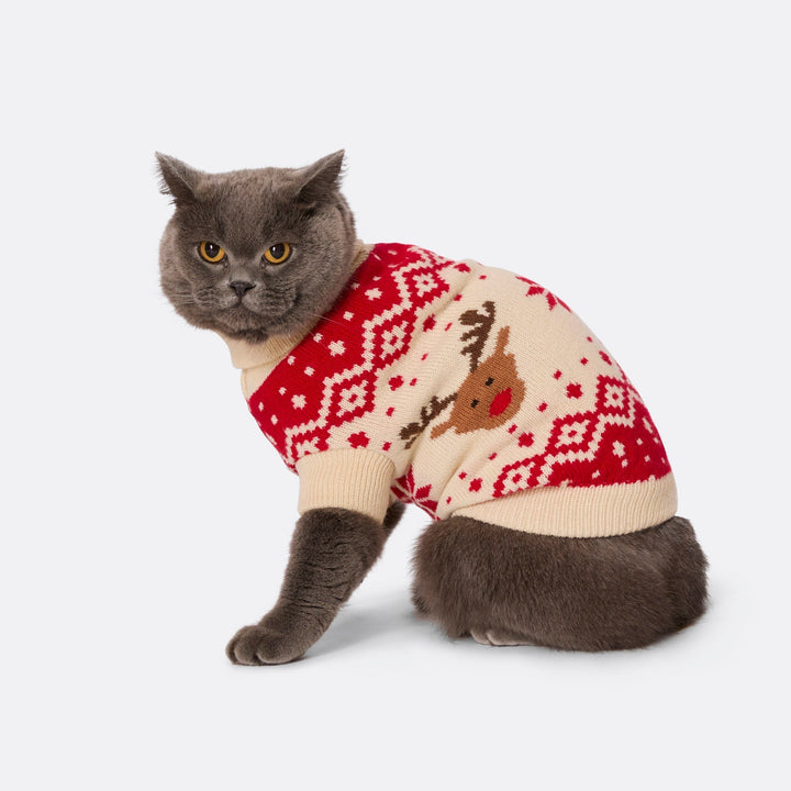 Pull de Noël matchy-matchy Renne rétro - rouge