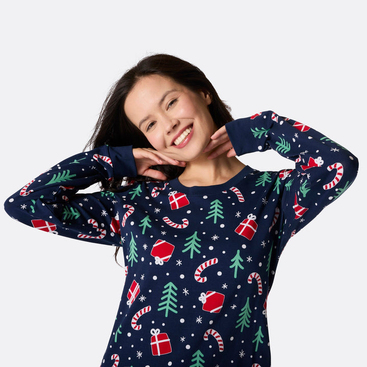 Pyjama de Noël femme - bleu à motifs