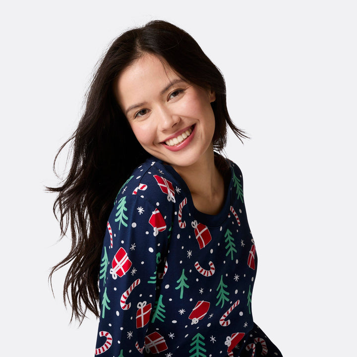 Pyjama de Noël femme - bleu à motifs
