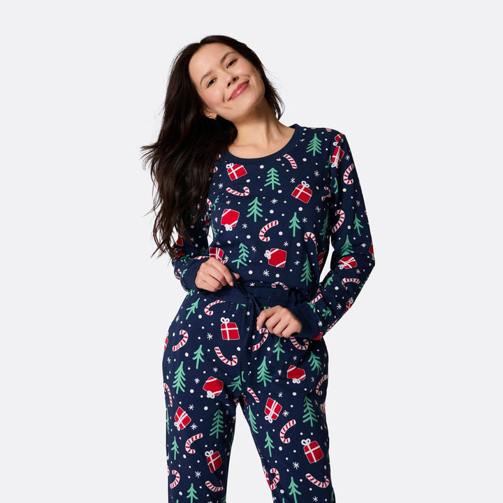 Pyjama de Noël femme - bleu à motifs