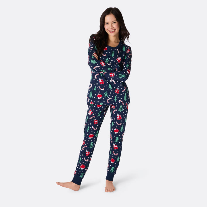 Pyjama de Noël femme - bleu à motifs