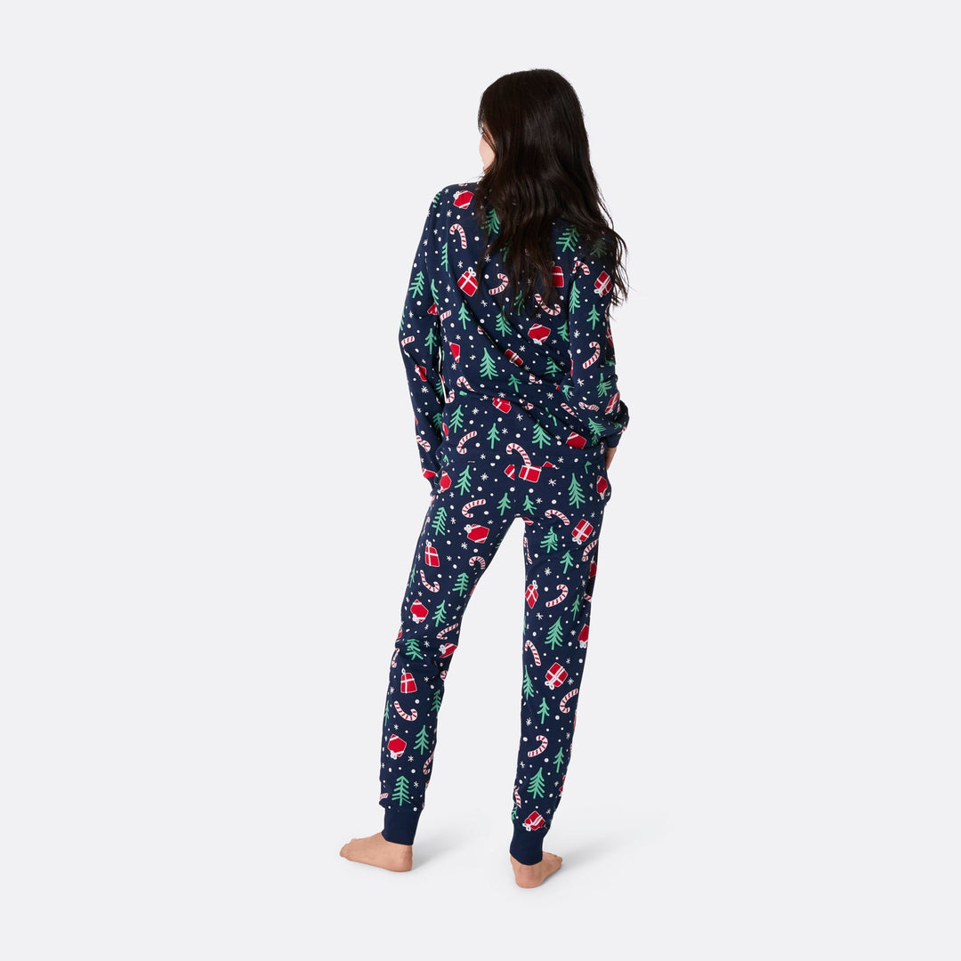 Pyjama de Noël femme - bleu à motifs