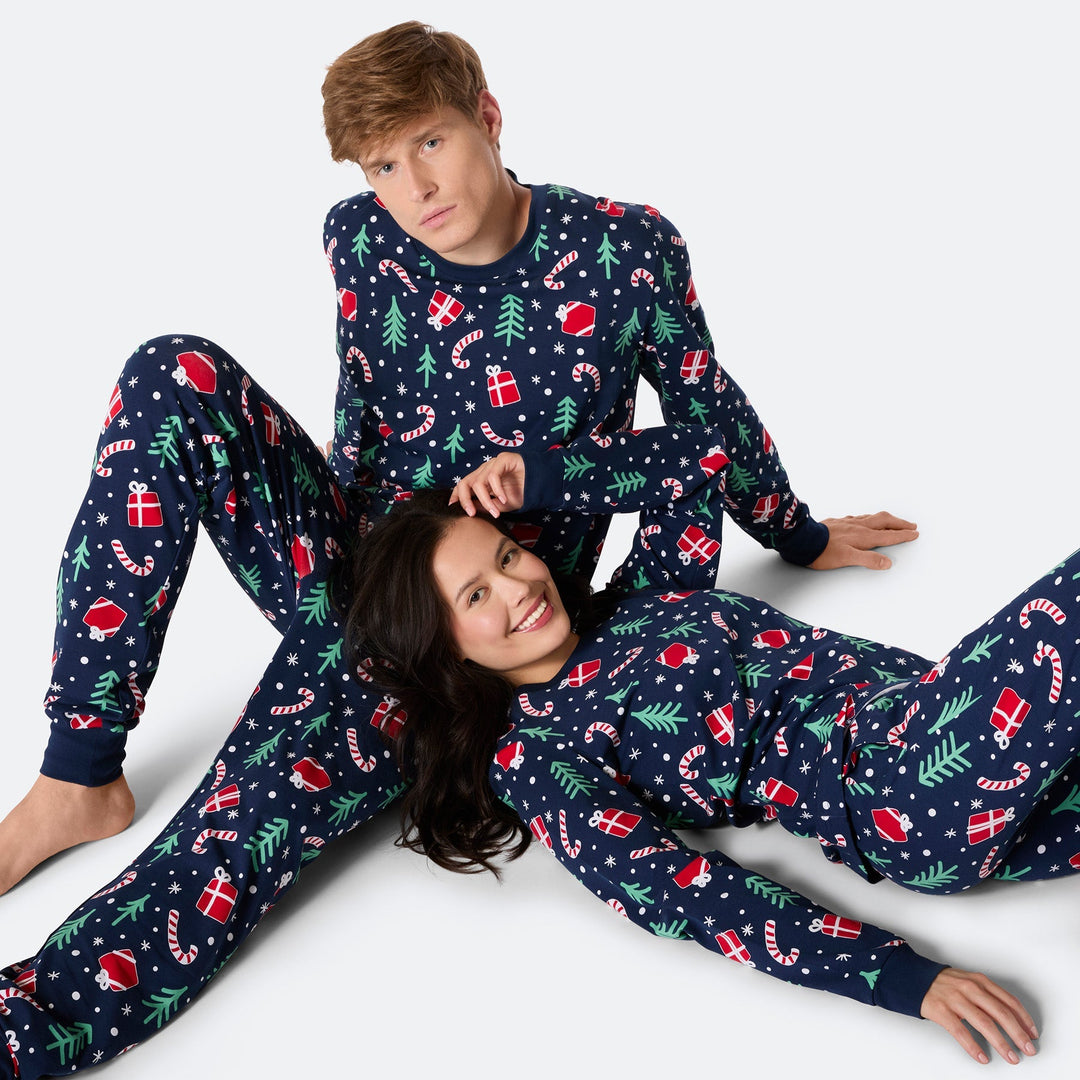 Pyjama de Noël femme - bleu à motifs
