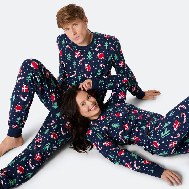 Pyjama de Noël femme - bleu à motifs