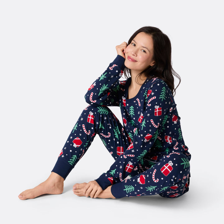 Pyjama de Noël femme - bleu à motifs