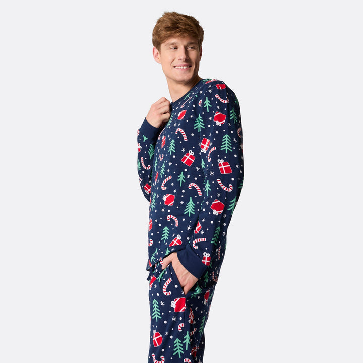 Pyjama de Noël homme - bleu à motifs