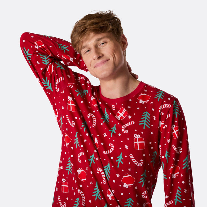 Pyjama de Noël homme - rouge à motifs