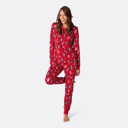 Pyjama de Noël femme - rouge à motifs