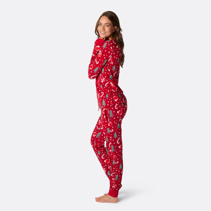 Pyjama de Noël femme - rouge à motifs