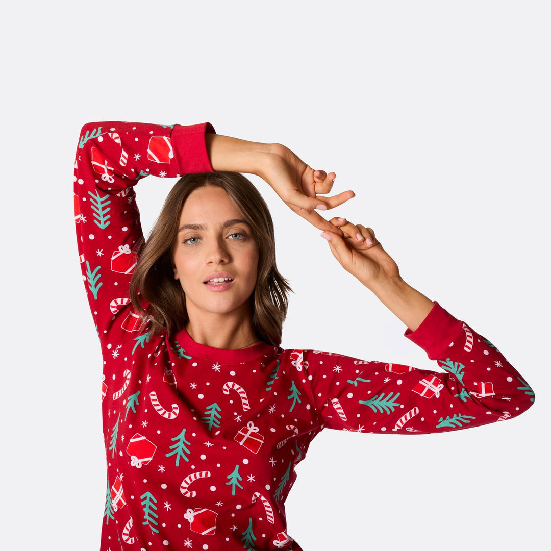 Pyjama de Noël femme - rouge à motifs