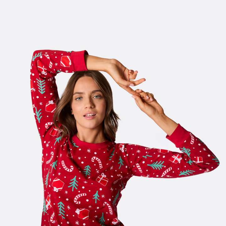 Pyjama de Noël femme - rouge à motifs