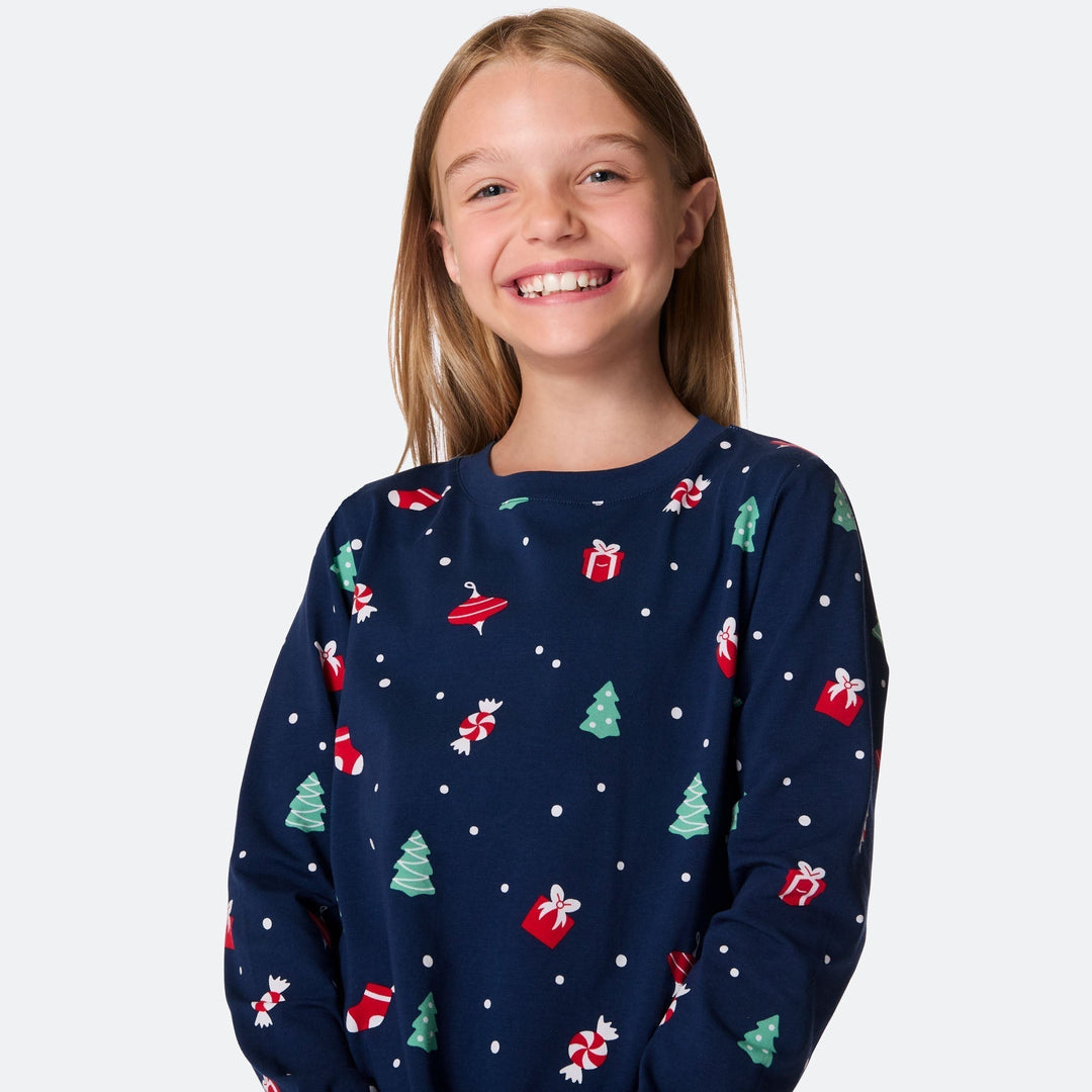 Pyjama de Noël matchy-matchy - bleu à motifs festifs