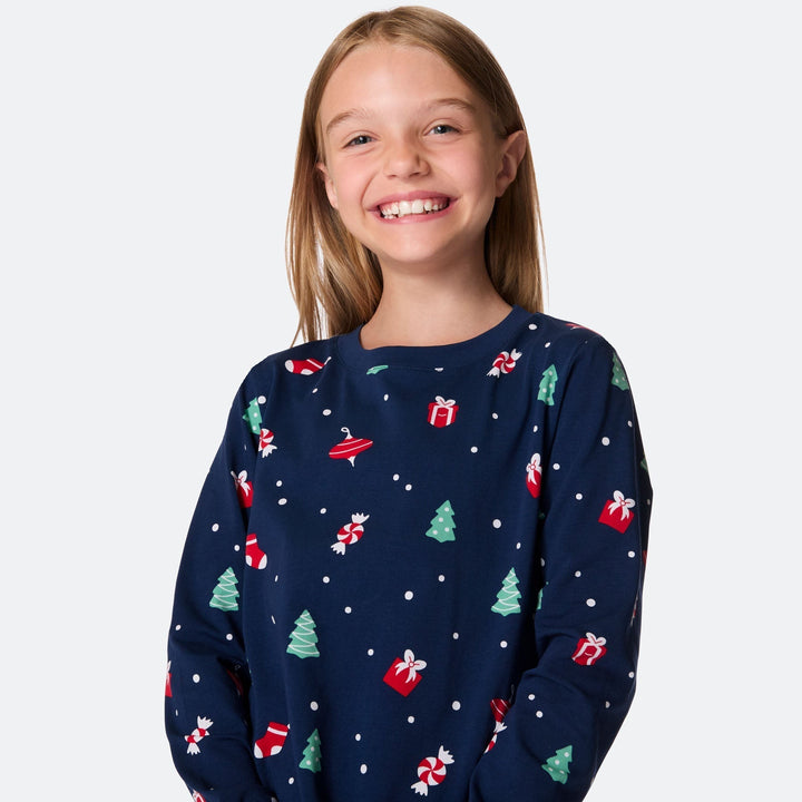 Pyjama de Noël matchy-matchy - bleu à motifs festifs